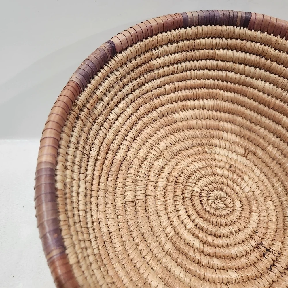 Boho Natural Woven Coiled Reed Grass Handmade Wall Art Decor And Basket - Picture 5 of 11
